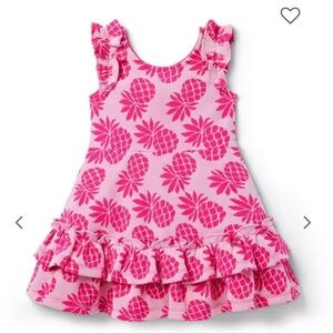Janie and Jack Jacquard Pink Pineapple Print Kids Dress